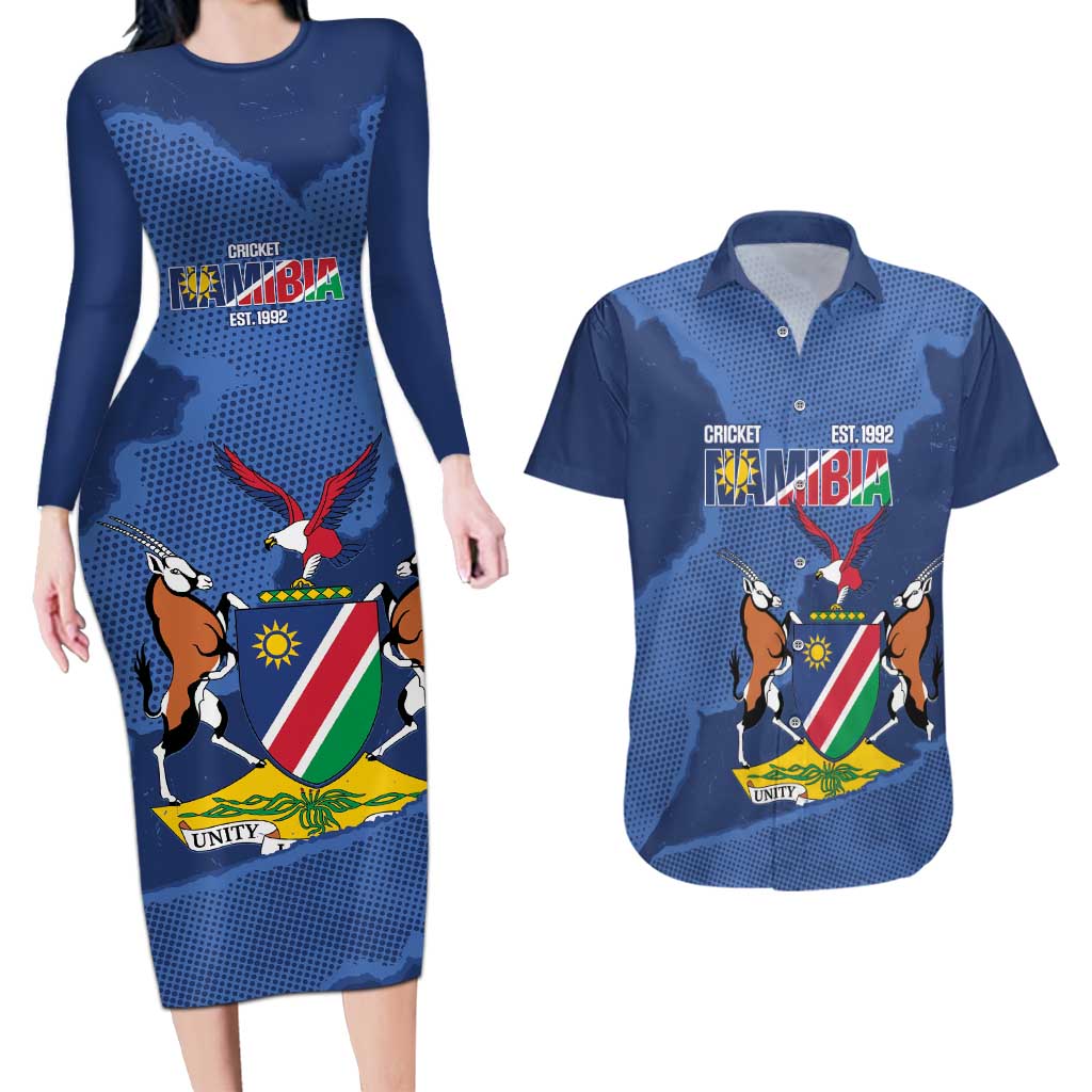 Custom Namibia Cricket Couples Matching Long Sleeve Bodycon Dress and Hawaiian Shirt Go Eagles Est 1992 - Wonder Print Shop
