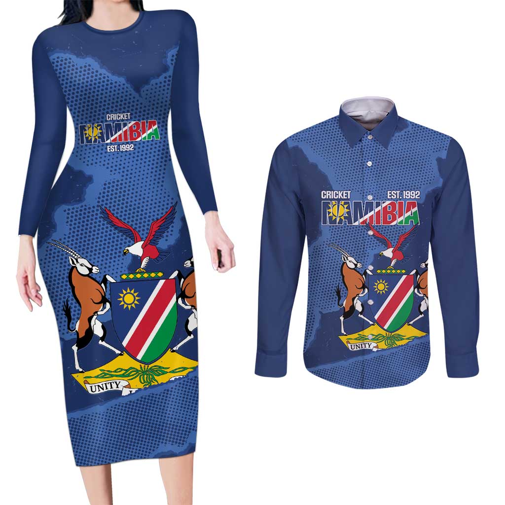 Custom Namibia Cricket Couples Matching Long Sleeve Bodycon Dress and Long Sleeve Button Shirt Go Eagles Est 1992 - Wonder Print Shop