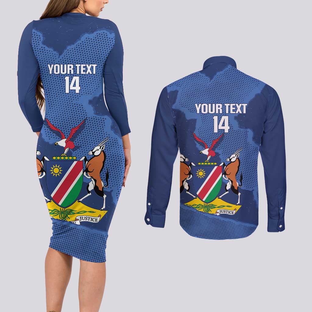 Custom Namibia Cricket Couples Matching Long Sleeve Bodycon Dress and Long Sleeve Button Shirt Go Eagles Est 1992 - Wonder Print Shop