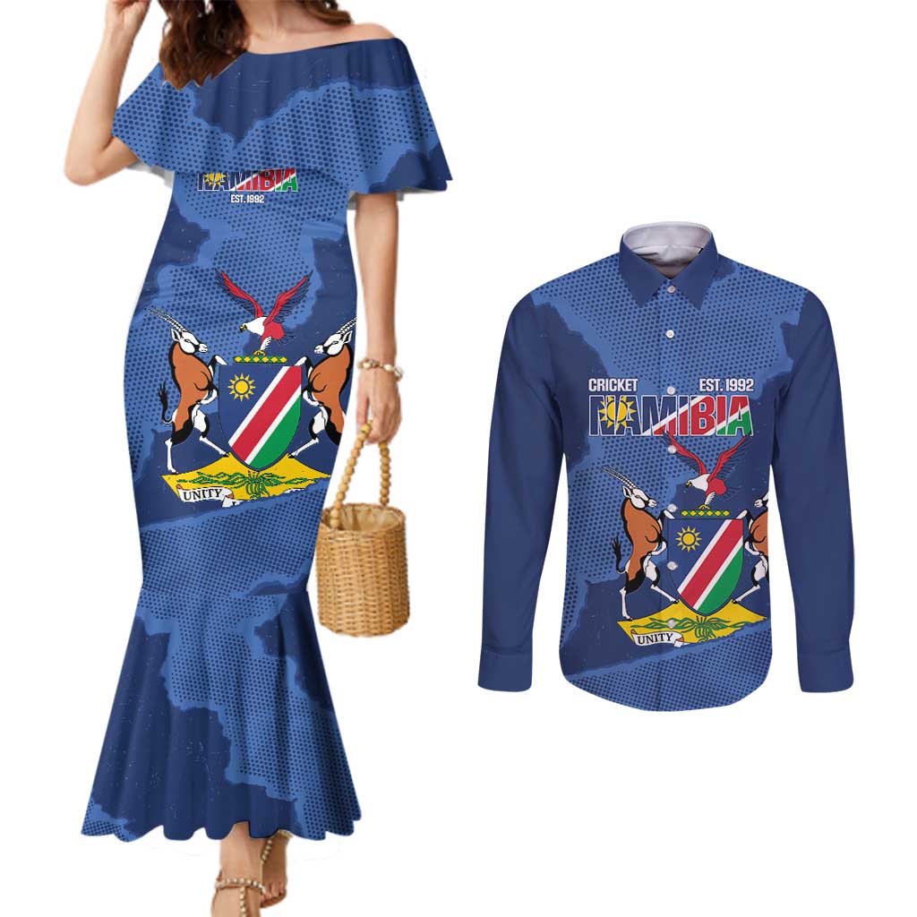 Custom Namibia Cricket Couples Matching Mermaid Dress and Long Sleeve Button Shirt Go Eagles Est 1992 - Wonder Print Shop