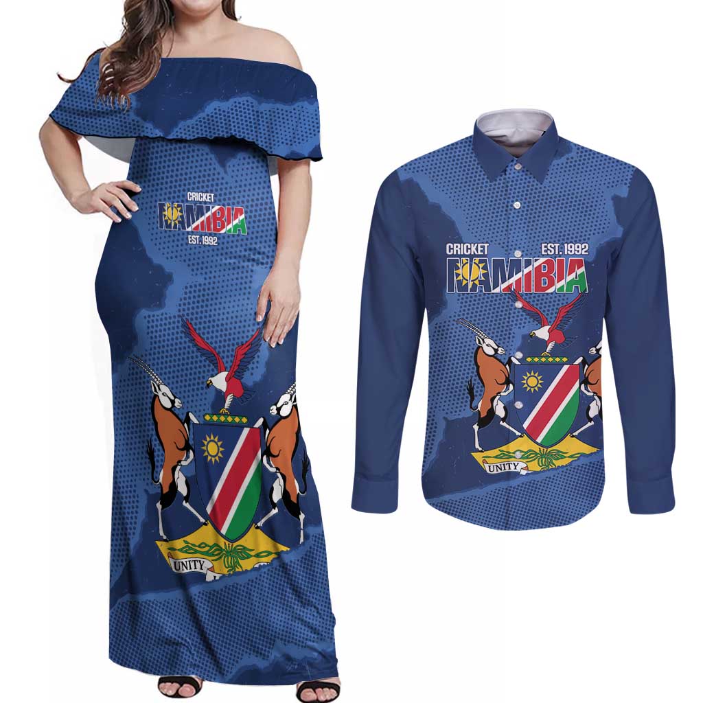 Custom Namibia Cricket Couples Matching Off Shoulder Maxi Dress and Long Sleeve Button Shirt Go Eagles Est 1992 - Wonder Print Shop