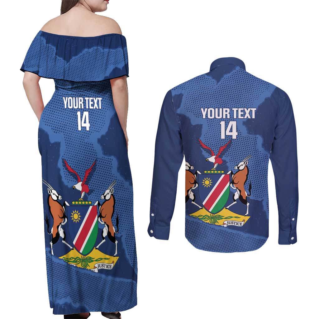 Custom Namibia Cricket Couples Matching Off Shoulder Maxi Dress and Long Sleeve Button Shirt Go Eagles Est 1992 - Wonder Print Shop