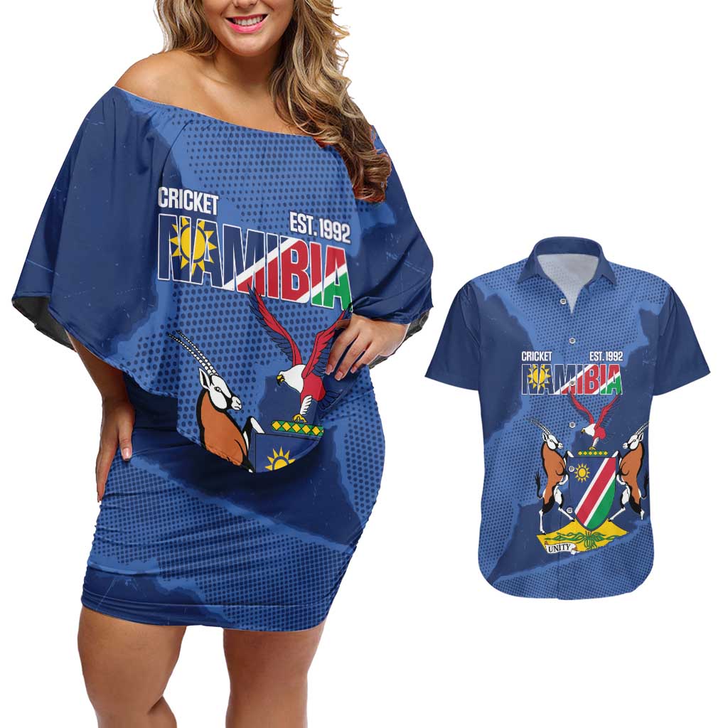 Custom Namibia Cricket Couples Matching Off Shoulder Short Dress and Hawaiian Shirt Go Eagles Est 1992 - Wonder Print Shop