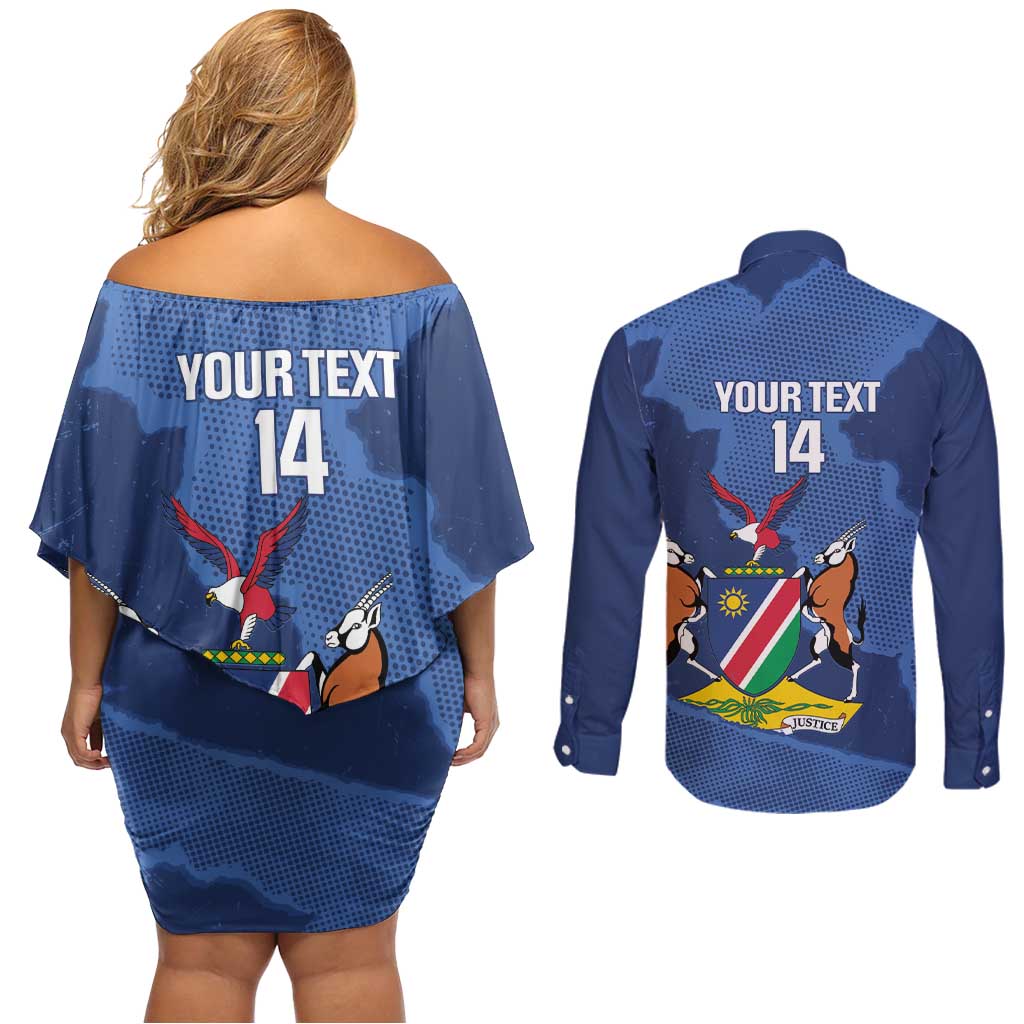 Custom Namibia Cricket Couples Matching Off Shoulder Short Dress and Long Sleeve Button Shirt Go Eagles Est 1992 - Wonder Print Shop