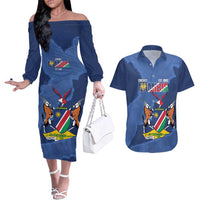 Custom Namibia Cricket Couples Matching Off The Shoulder Long Sleeve Dress and Hawaiian Shirt Go Eagles Est 1992 - Wonder Print Shop