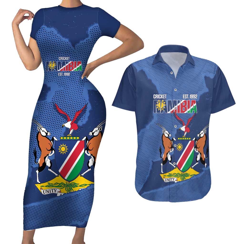 Custom Namibia Cricket Couples Matching Short Sleeve Bodycon Dress and Hawaiian Shirt Go Eagles Est 1992 - Wonder Print Shop