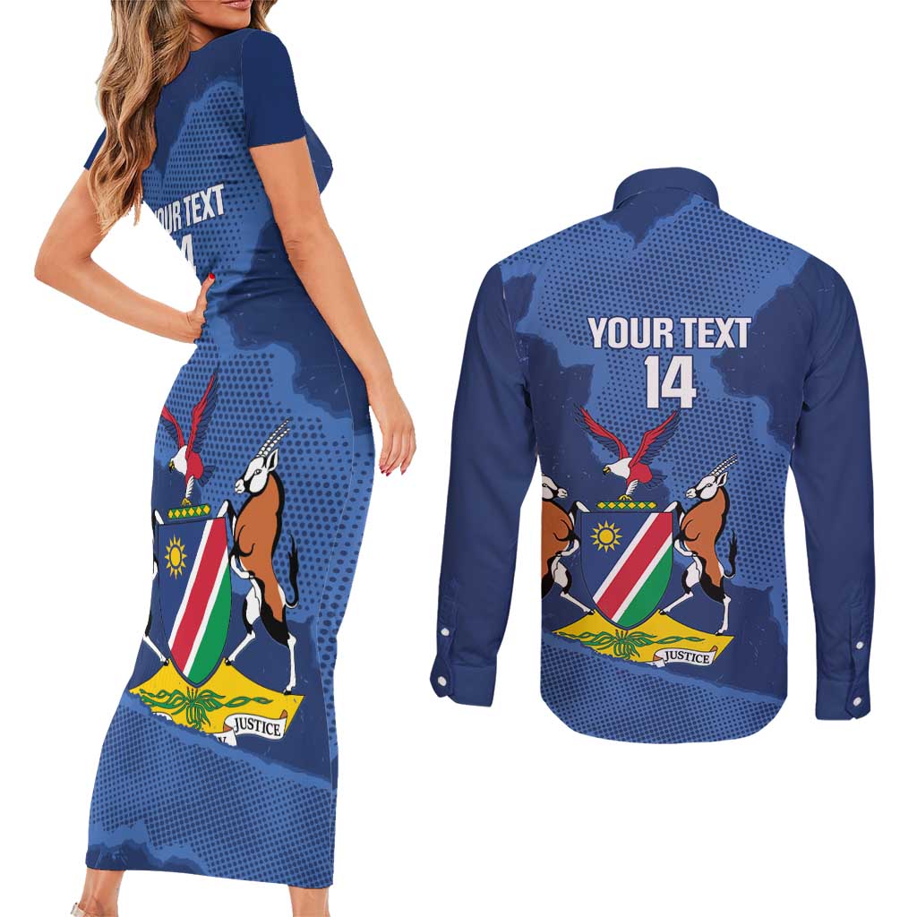Custom Namibia Cricket Couples Matching Short Sleeve Bodycon Dress and Long Sleeve Button Shirt Go Eagles Est 1992 - Wonder Print Shop