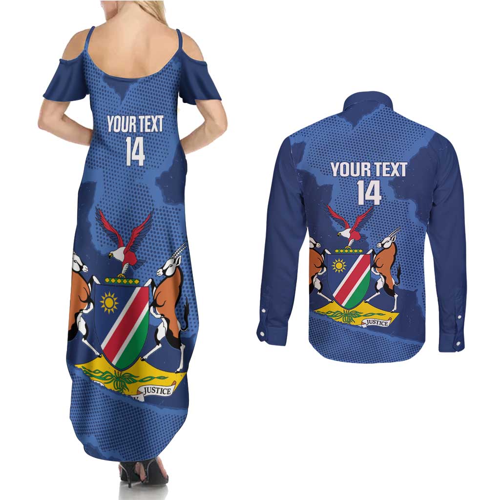 Custom Namibia Cricket Couples Matching Summer Maxi Dress and Long Sleeve Button Shirt Go Eagles Est 1992 - Wonder Print Shop