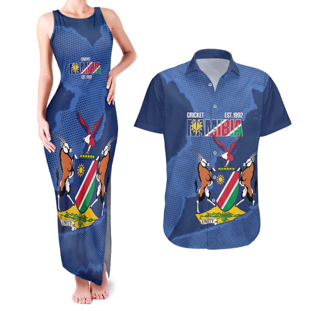 Custom Namibia Cricket Couples Matching Tank Maxi Dress and Hawaiian Shirt Go Eagles Est 1992 - Wonder Print Shop