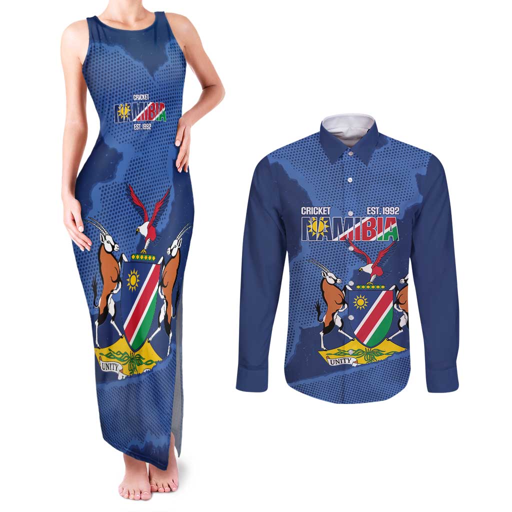 Custom Namibia Cricket Couples Matching Tank Maxi Dress and Long Sleeve Button Shirt Go Eagles Est 1992 - Wonder Print Shop
