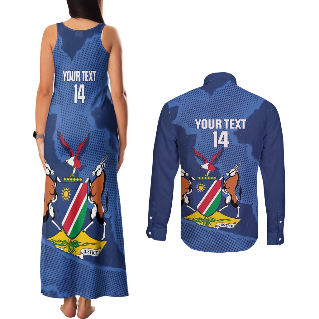 Custom Namibia Cricket Couples Matching Tank Maxi Dress and Long Sleeve Button Shirt Go Eagles Est 1992 - Wonder Print Shop