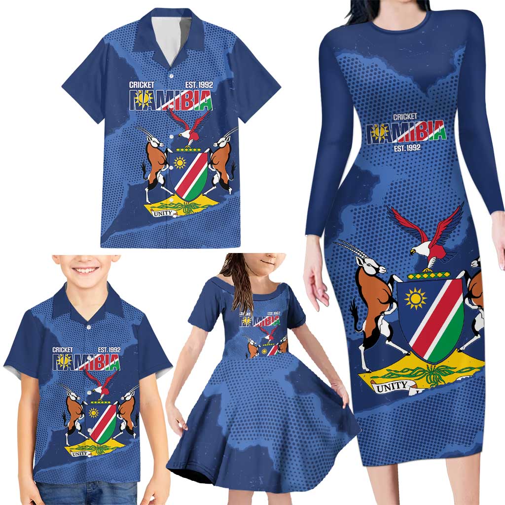 Custom Namibia Cricket Family Matching Long Sleeve Bodycon Dress and Hawaiian Shirt Go Eagles Est 1992 - Wonder Print Shop