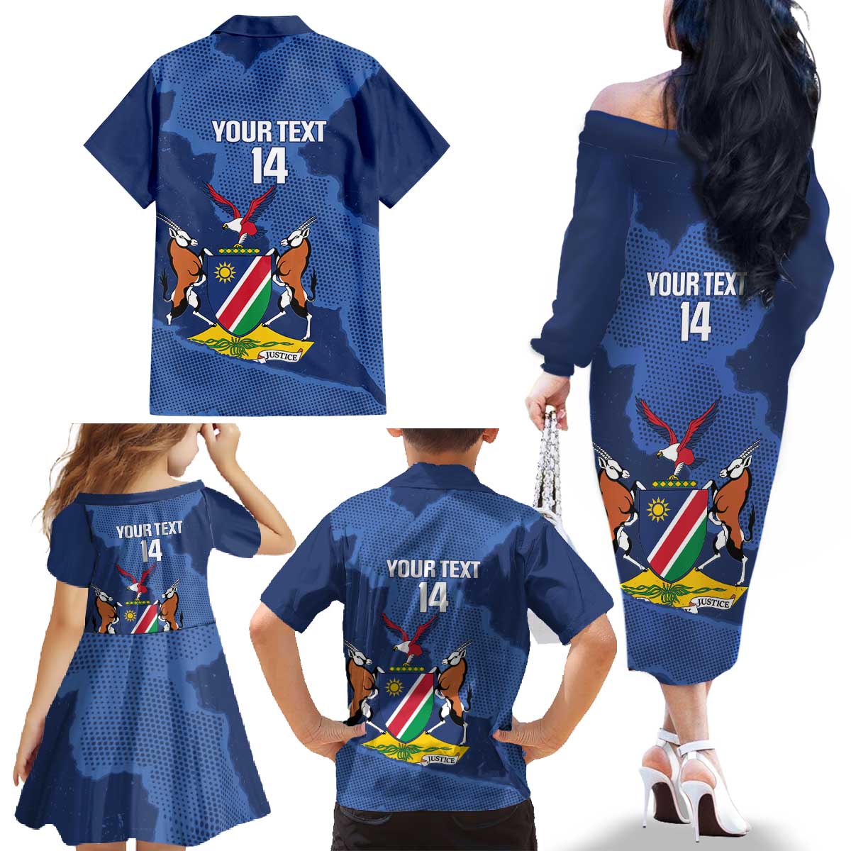 Custom Namibia Cricket Family Matching Off The Shoulder Long Sleeve Dress and Hawaiian Shirt Go Eagles Est 1992 - Wonder Print Shop