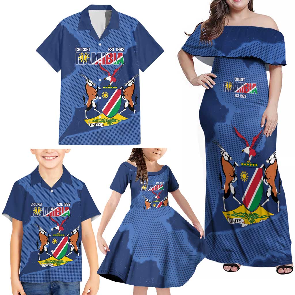 Custom Namibia Cricket Family Matching Off Shoulder Maxi Dress and Hawaiian Shirt Go Eagles Est 1992 - Wonder Print Shop