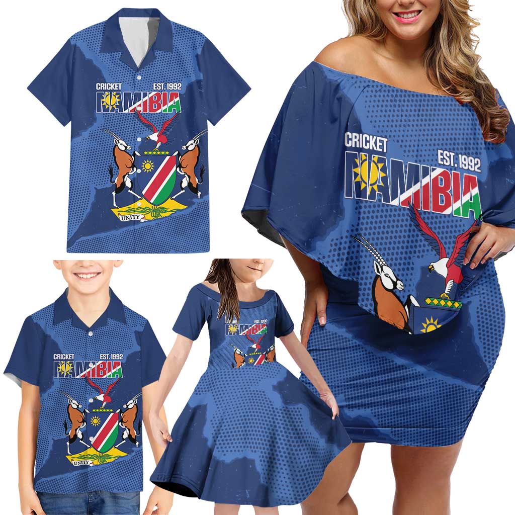 Custom Namibia Cricket Family Matching Off Shoulder Short Dress and Hawaiian Shirt Go Eagles Est 1992 - Wonder Print Shop