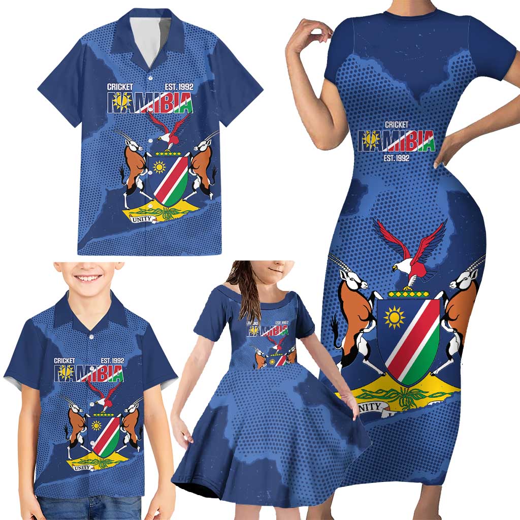 Custom Namibia Cricket Family Matching Short Sleeve Bodycon Dress and Hawaiian Shirt Go Eagles Est 1992 - Wonder Print Shop