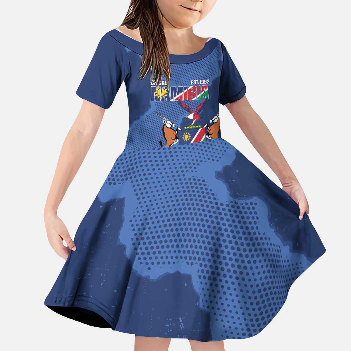 Custom Namibia Cricket Kid Short Sleeve Dress Go Eagles Est 1992 - Wonder Print Shop