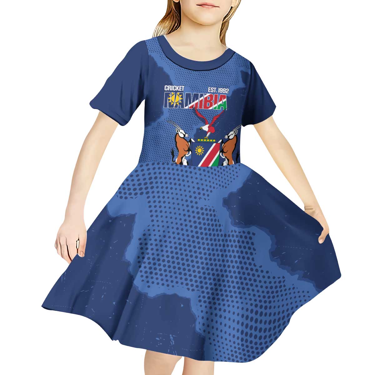 Custom Namibia Cricket Kid Short Sleeve Dress Go Eagles Est 1992 - Wonder Print Shop