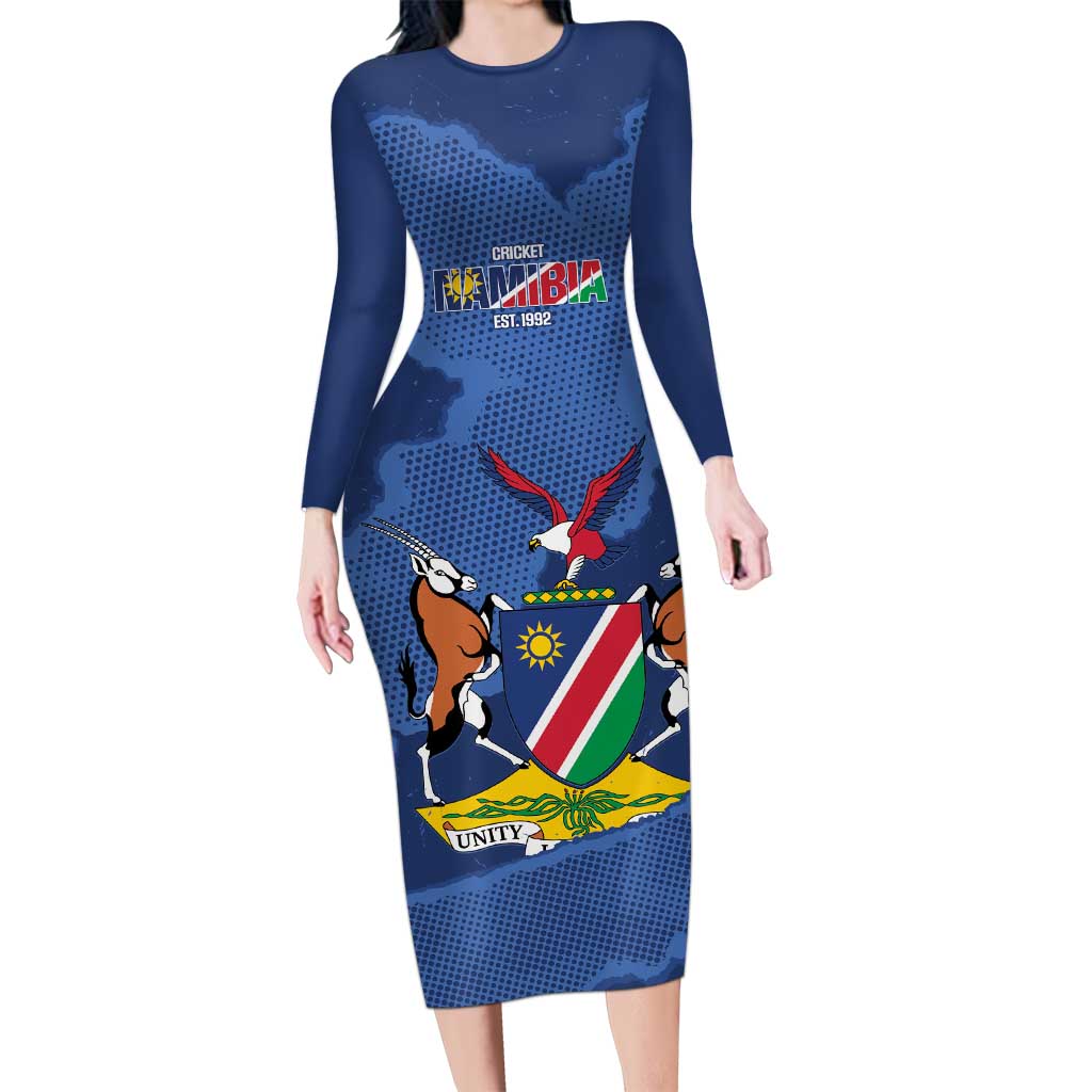 Custom Namibia Cricket Long Sleeve Bodycon Dress Go Eagles Est 1992 - Wonder Print Shop