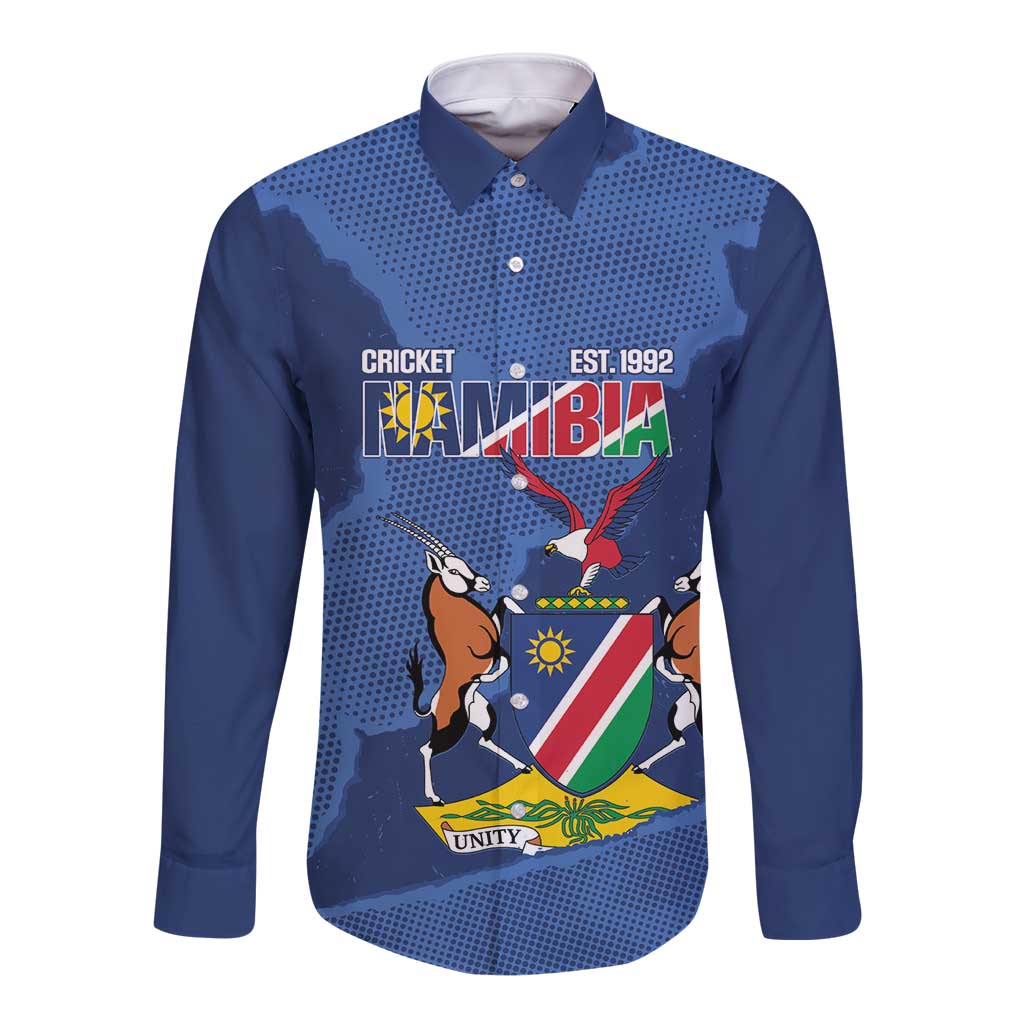 Custom Namibia Cricket Long Sleeve Button Shirt Go Eagles Est 1992 - Wonder Print Shop