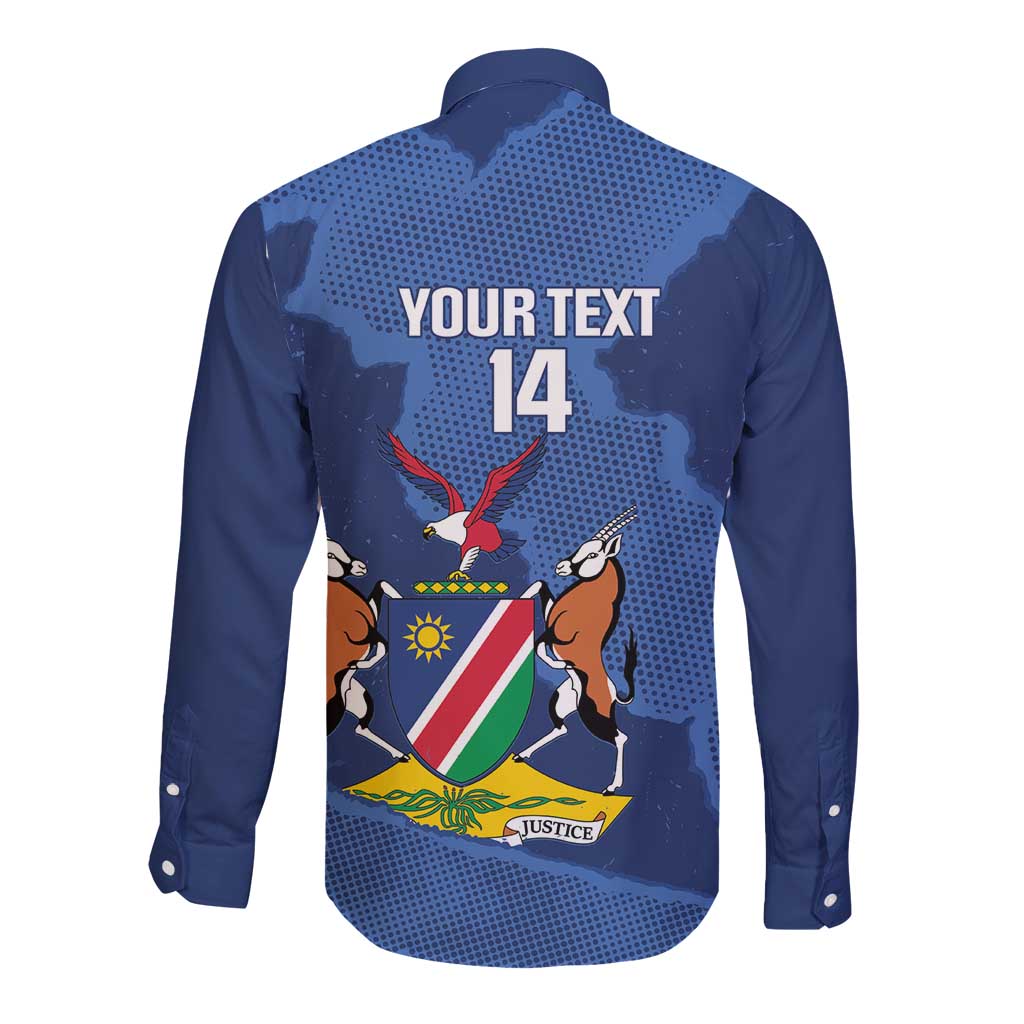 Custom Namibia Cricket Long Sleeve Button Shirt Go Eagles Est 1992 - Wonder Print Shop