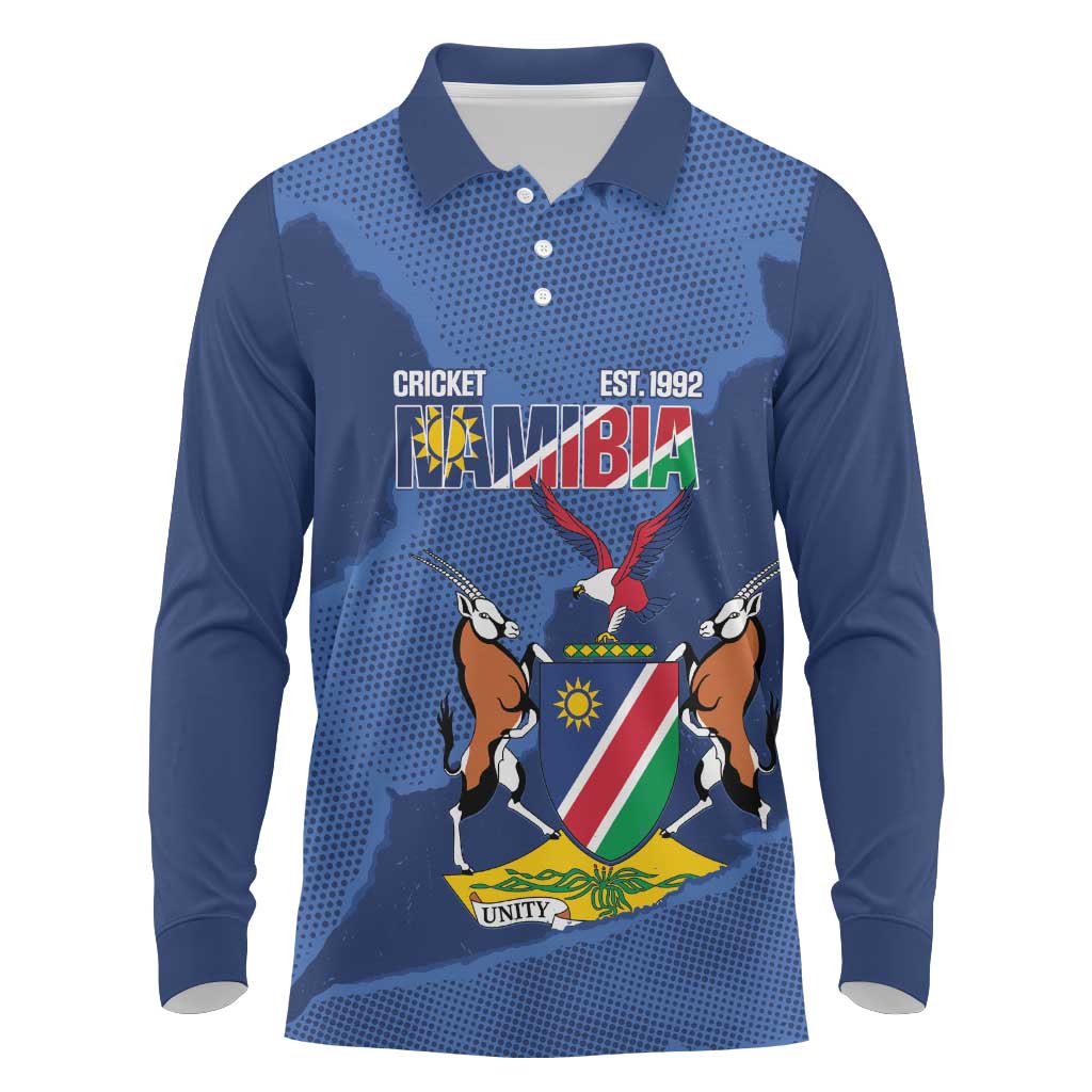 Custom Namibia Cricket Long Sleeve Polo Shirt Go Eagles Est 1992 - Wonder Print Shop