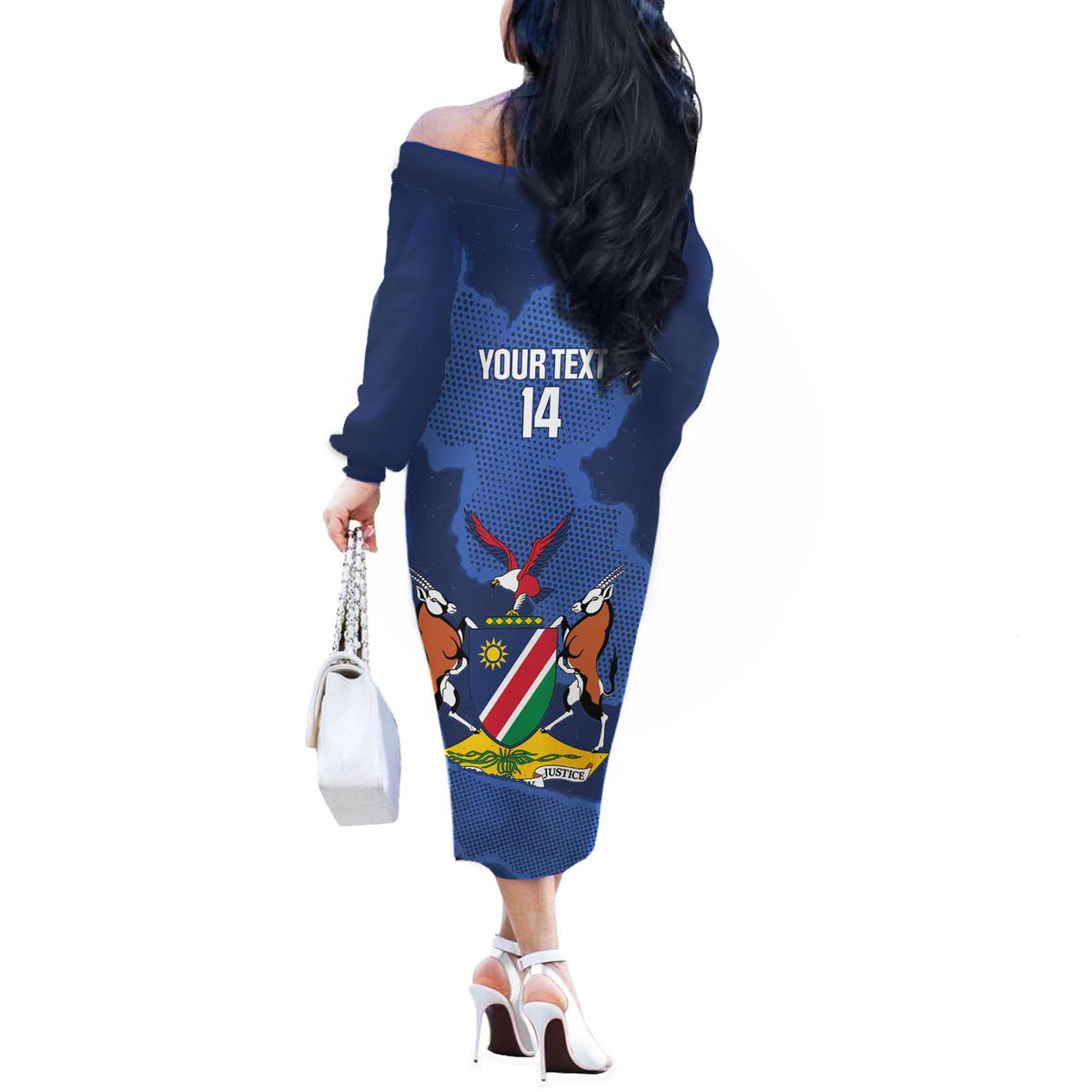 Custom Namibia Cricket Off The Shoulder Long Sleeve Dress Go Eagles Est 1992 - Wonder Print Shop