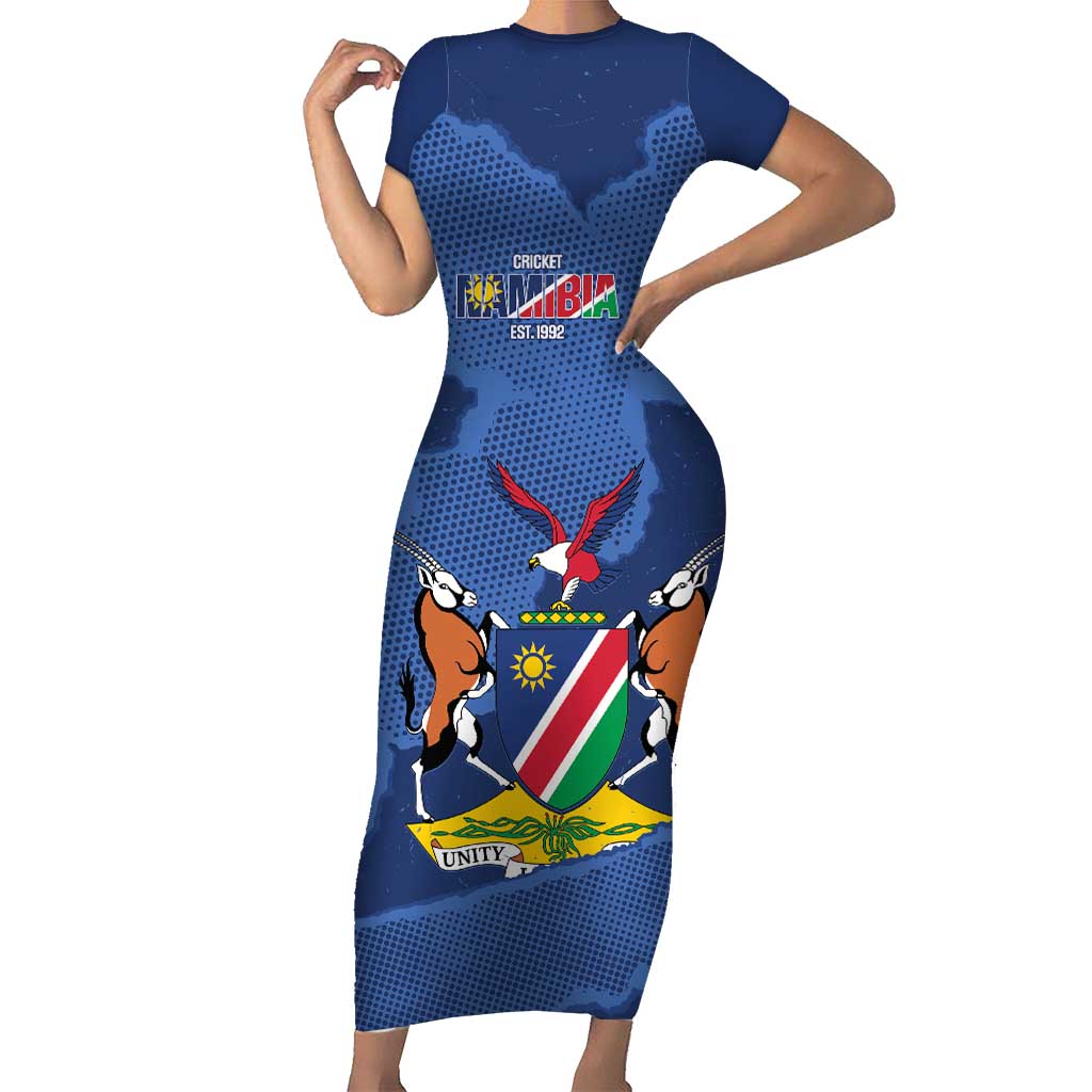 Custom Namibia Cricket Short Sleeve Bodycon Dress Go Eagles Est 1992 - Wonder Print Shop