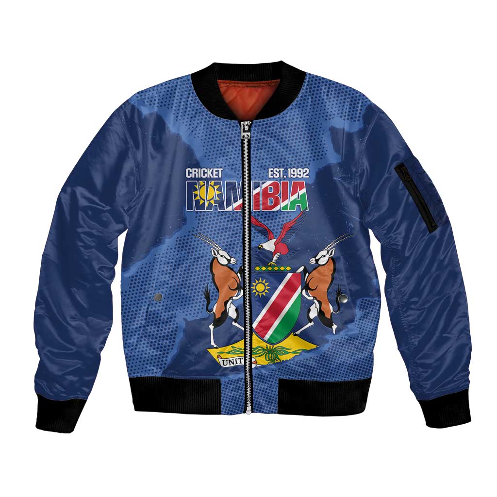 Custom Namibia Cricket Sleeve Zip Bomber Jacket Go Eagles Est 1992 - Wonder Print Shop