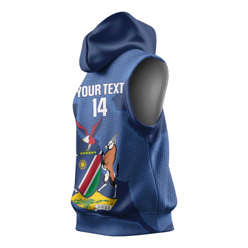 Custom Namibia Cricket Sleeveless Hoodie Go Eagles Est 1992 - Wonder Print Shop