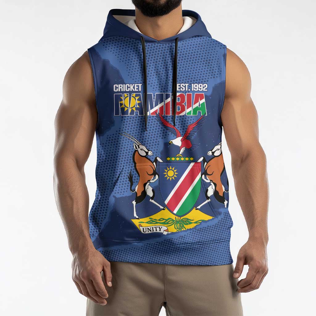 Custom Namibia Cricket Sleeveless Hoodie Go Eagles Est 1992 - Wonder Print Shop