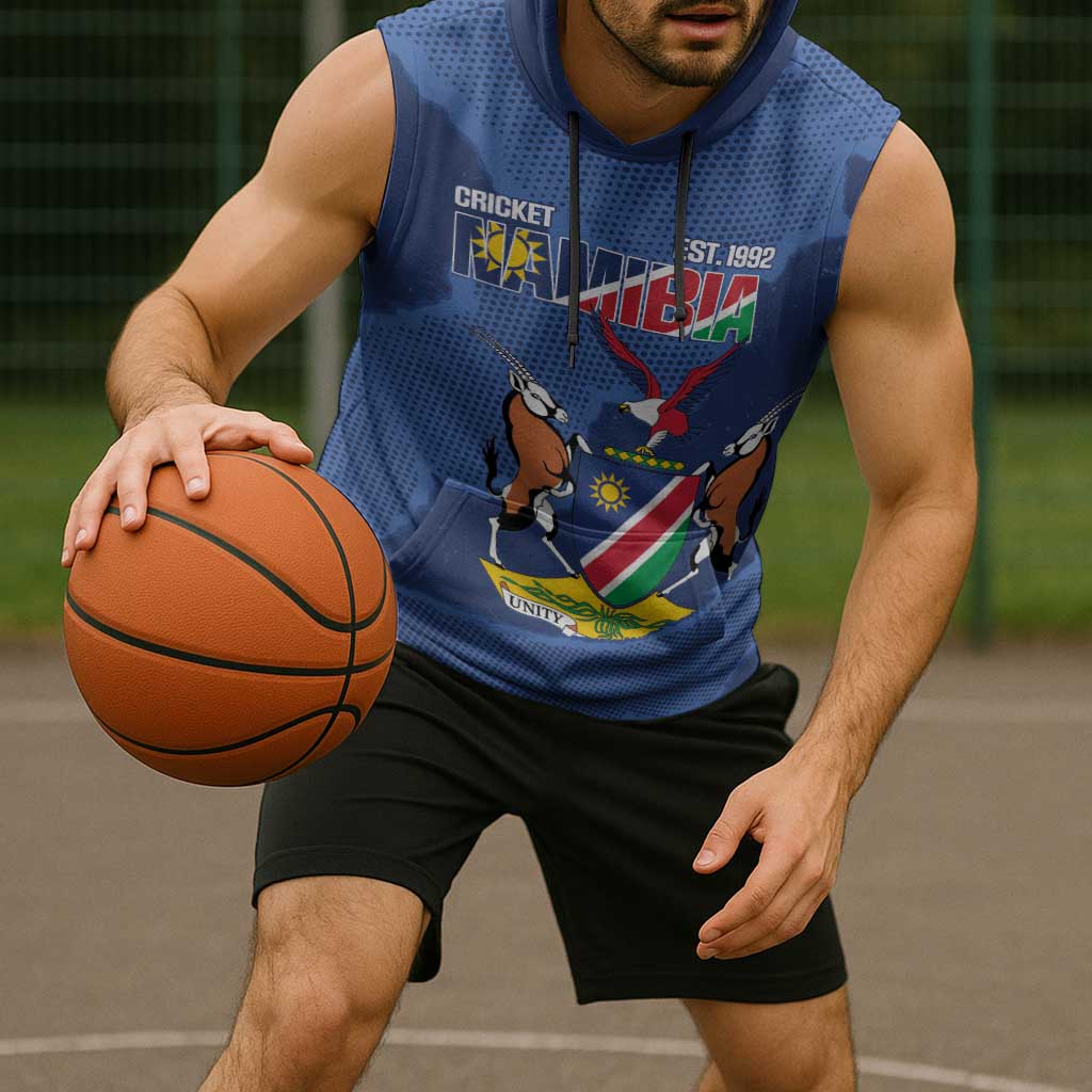 Custom Namibia Cricket Sleeveless Hoodie Go Eagles Est 1992 - Wonder Print Shop