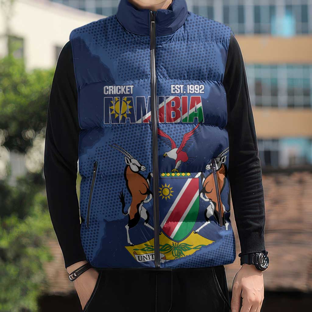 Custom Namibia Cricket Sleeveless Puffer Jacket Go Eagles Est 1992 - Wonder Print Shop