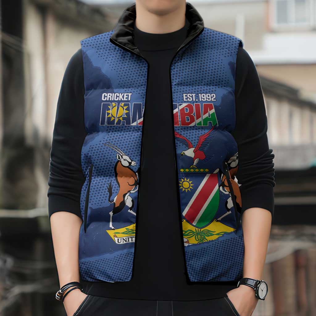 Custom Namibia Cricket Sleeveless Puffer Jacket Go Eagles Est 1992 - Wonder Print Shop