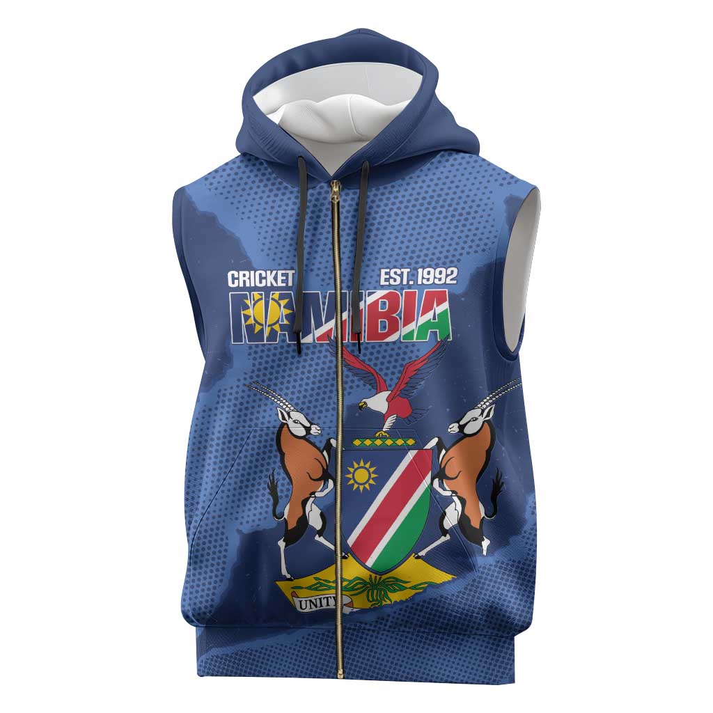 Custom Namibia Cricket Sleeveless Zip Hoodie Go Eagles Est 1992 - Wonder Print Shop