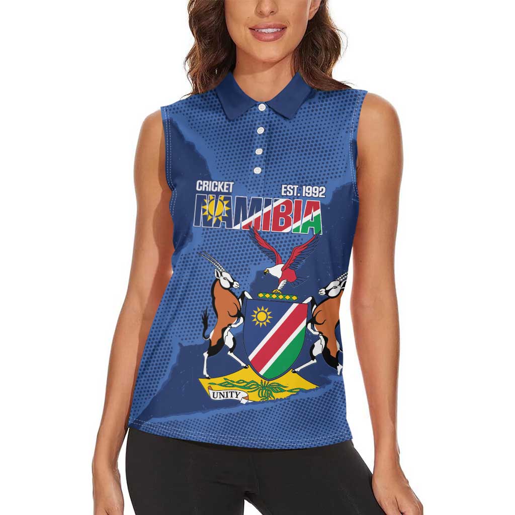 Custom Namibia Cricket Women Sleeveless Polo Shirt Go Eagles Est 1992 - Wonder Print Shop