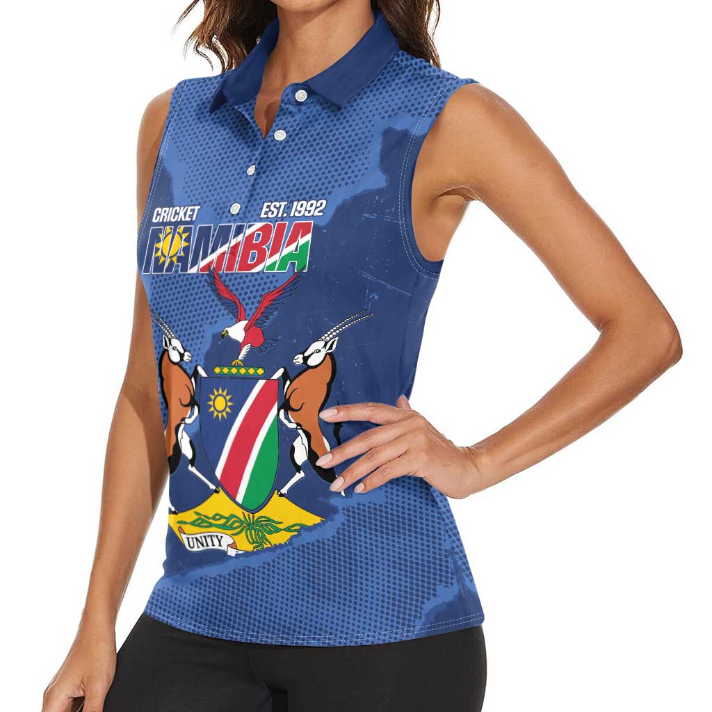 Custom Namibia Cricket Women Sleeveless Polo Shirt Go Eagles Est 1992 - Wonder Print Shop