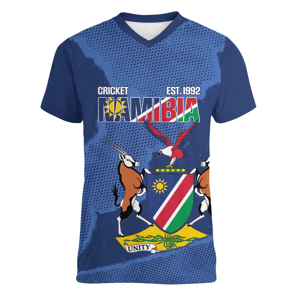 Custom Namibia Cricket Women V-Neck T-Shirt Go Eagles Est 1992 - Wonder Print Shop