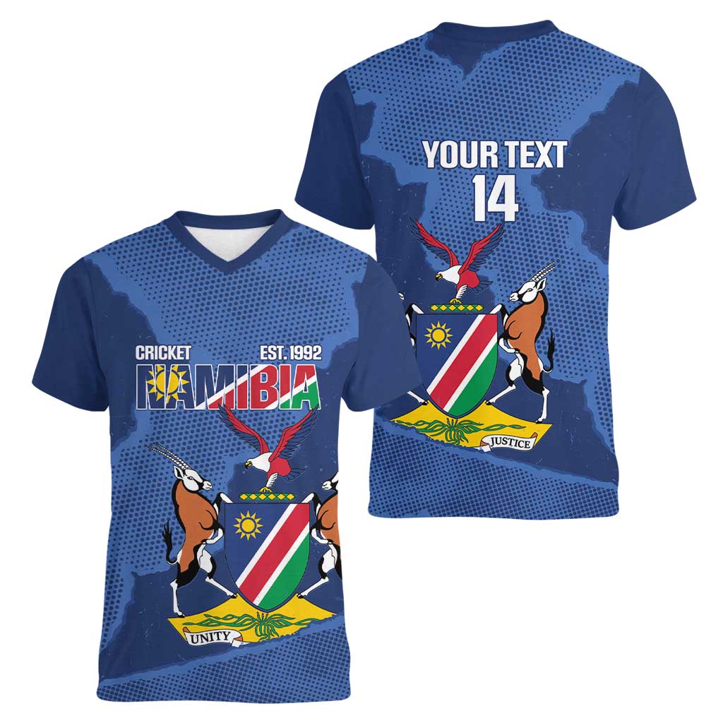 Custom Namibia Cricket Women V-Neck T-Shirt Go Eagles Est 1992 - Wonder Print Shop