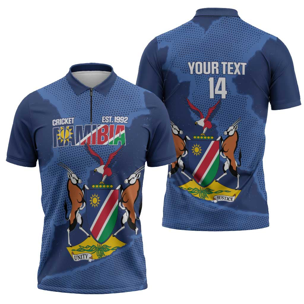 Custom Namibia Cricket Zipper Polo Shirt Go Eagles Est 1992 - Wonder Print Shop