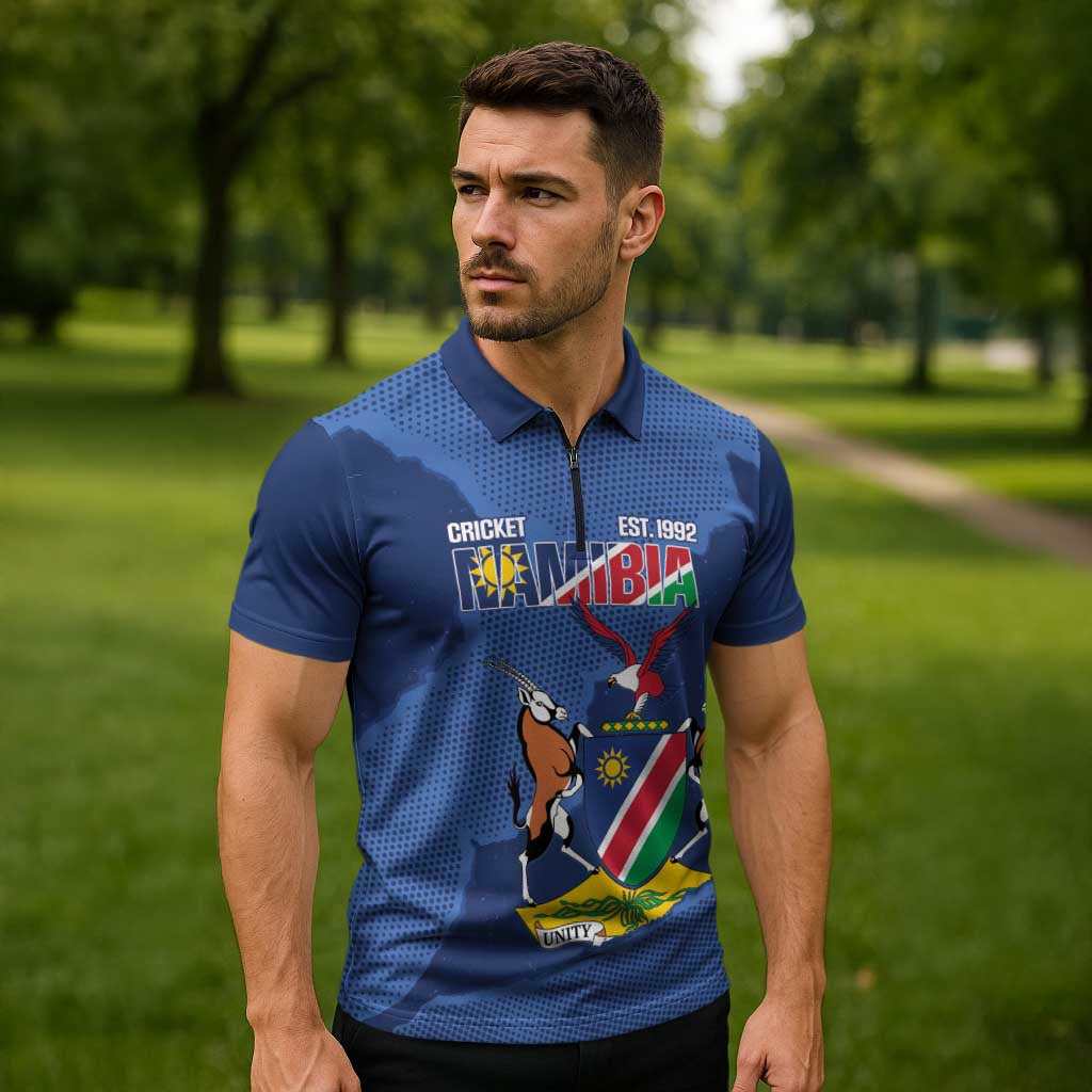Custom Namibia Cricket Zipper Polo Shirt Go Eagles Est 1992 - Wonder Print Shop