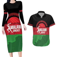 Custom Malawi Cricket Couples Matching Long Sleeve Bodycon Dress and Hawaiian Shirt Go Champions Flag Style - Wonder Print Shop