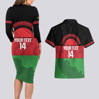 Custom Malawi Cricket Couples Matching Long Sleeve Bodycon Dress and Hawaiian Shirt Go Champions Flag Style - Wonder Print Shop