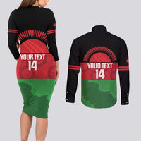 Custom Malawi Cricket Couples Matching Long Sleeve Bodycon Dress and Long Sleeve Button Shirt Go Champions Flag Style - Wonder Print Shop