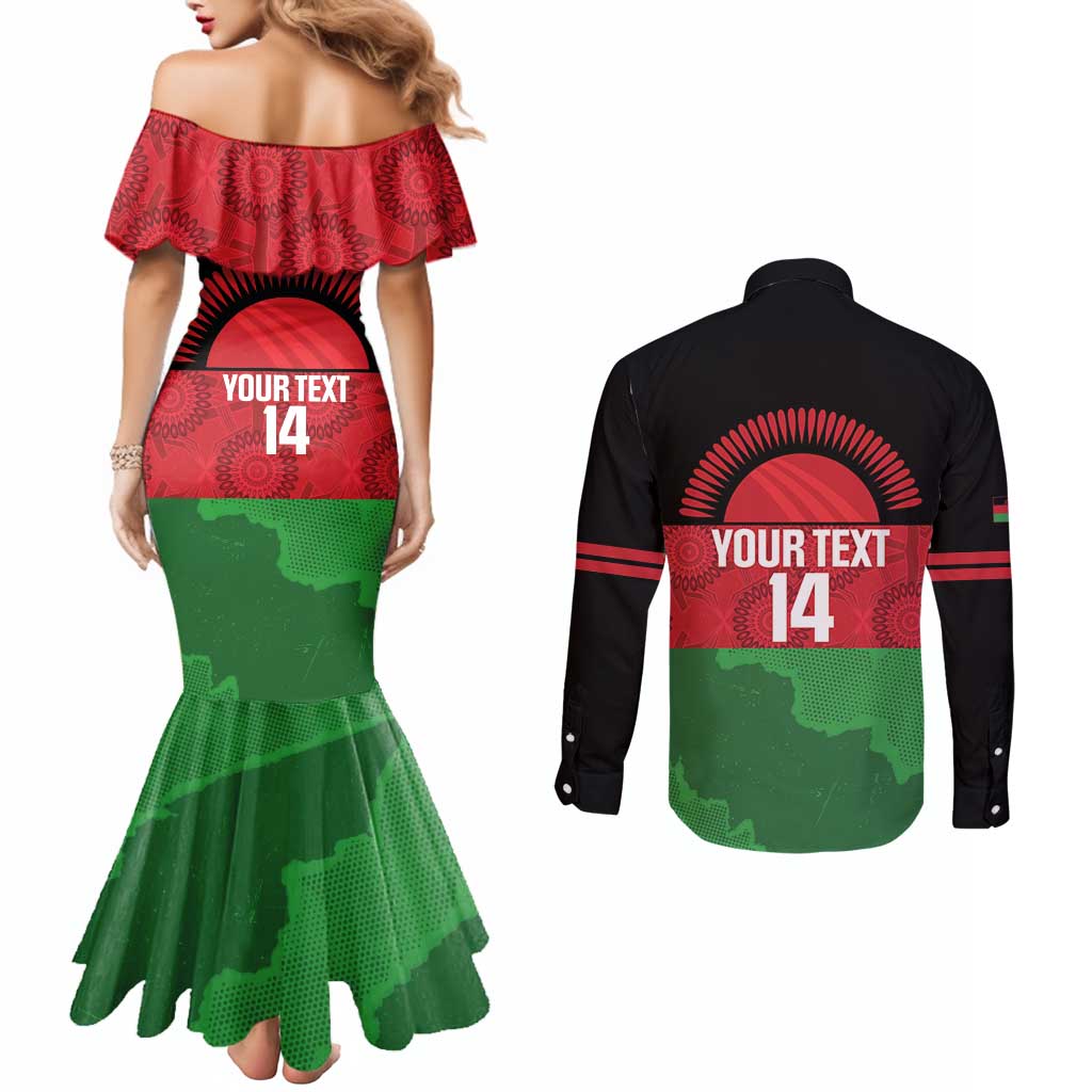 Custom Malawi Cricket Couples Matching Mermaid Dress and Long Sleeve Button Shirt Go Champions Flag Style - Wonder Print Shop