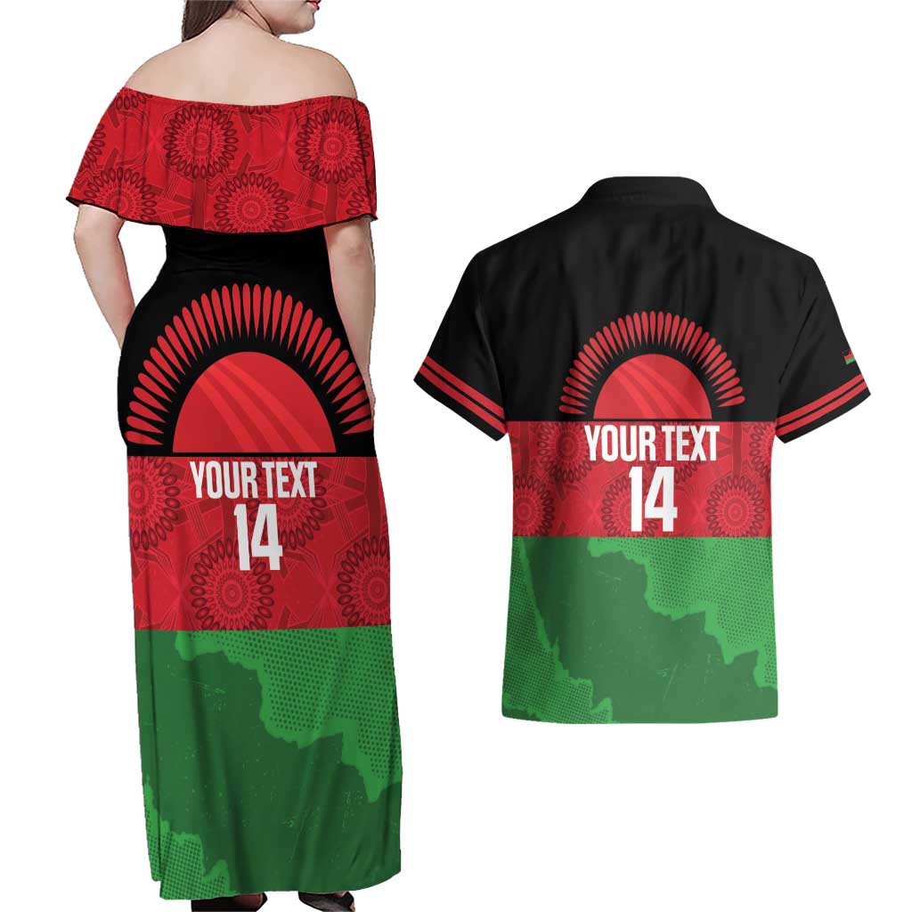 Custom Malawi Cricket Couples Matching Off Shoulder Maxi Dress and Hawaiian Shirt Go Champions Flag Style - Wonder Print Shop