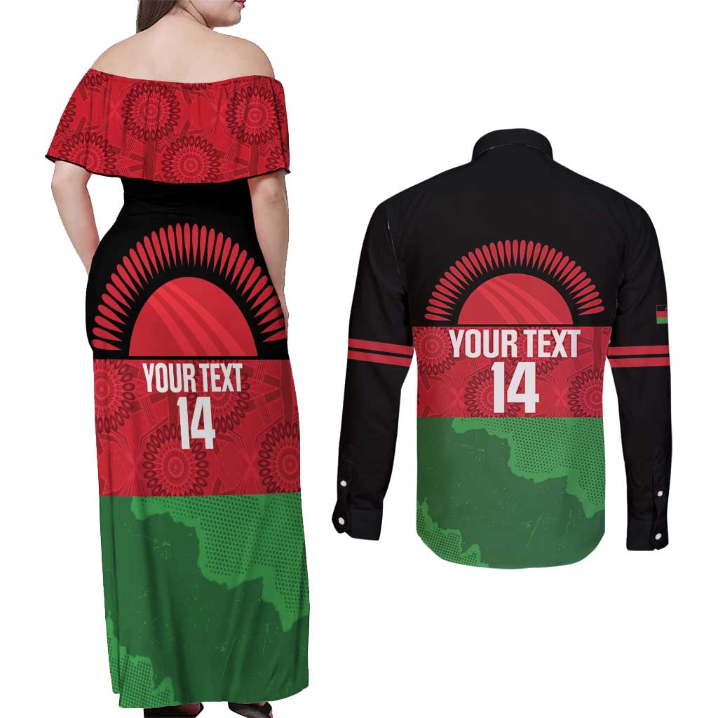 Custom Malawi Cricket Couples Matching Off Shoulder Maxi Dress and Long Sleeve Button Shirt Go Champions Flag Style - Wonder Print Shop