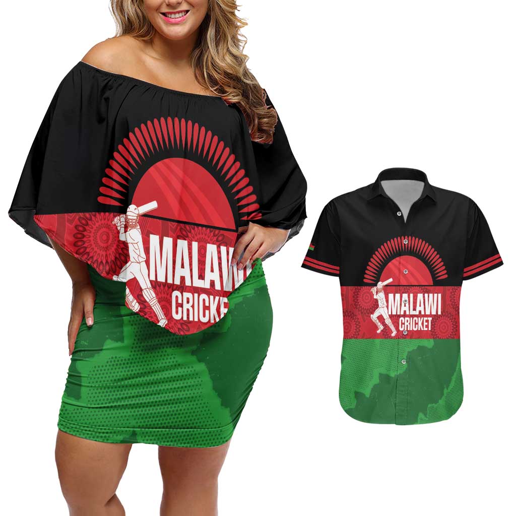 Custom Malawi Cricket Couples Matching Off Shoulder Short Dress and Hawaiian Shirt Go Champions Flag Style - Wonder Print Shop