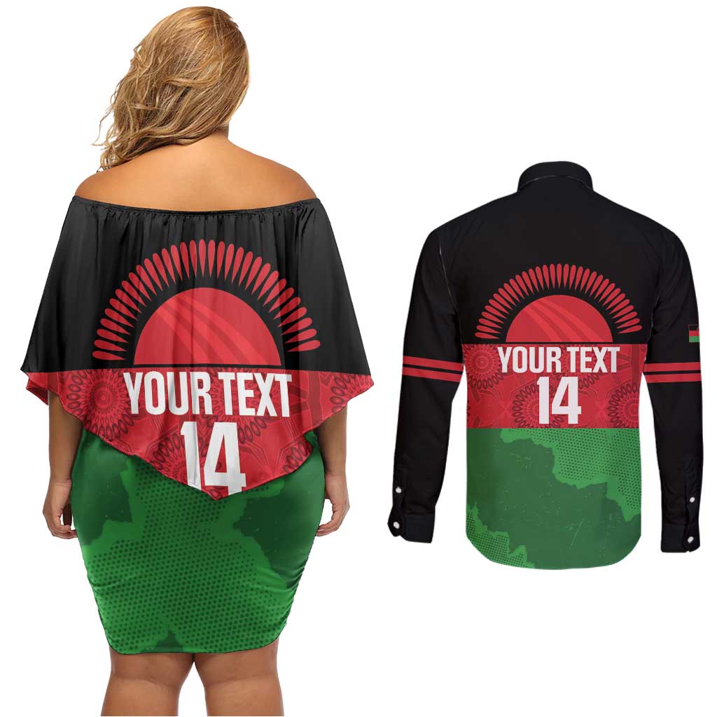 Custom Malawi Cricket Couples Matching Off Shoulder Short Dress and Long Sleeve Button Shirt Go Champions Flag Style - Wonder Print Shop