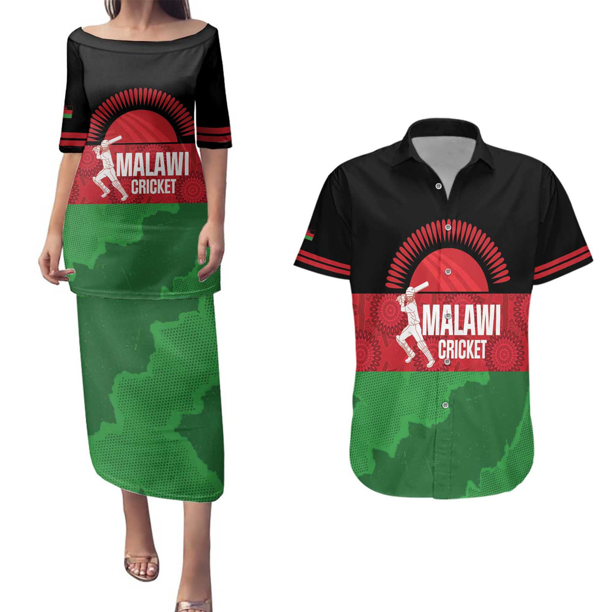 Custom Malawi Cricket Couples Matching Puletasi and Hawaiian Shirt Go Champions Flag Style - Wonder Print Shop